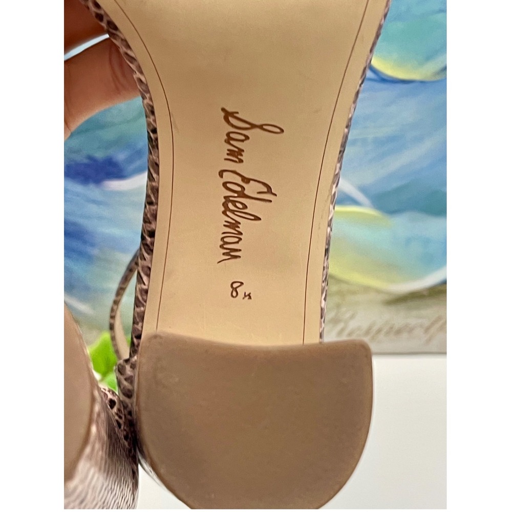 New Sam Edelman Yaro Snakeskin Embossed Block Heel Sandals Neutral 8.5M - Picture 7 of 8